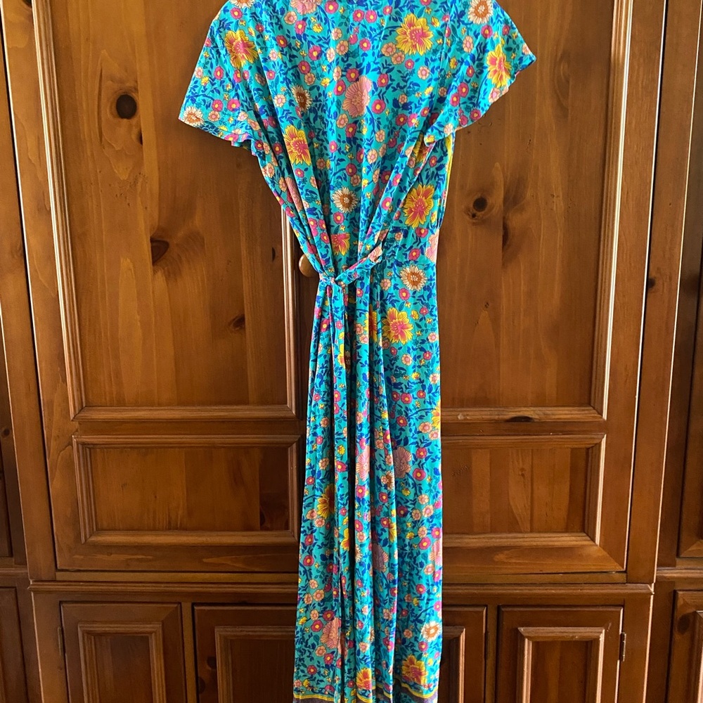 Turquoise Floral Maxi Wrap Dress - Brand: - Picture 4 of 4